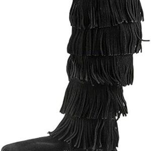 Minnetonka 5-Layer Fringe BLACK NEW size 8 suede